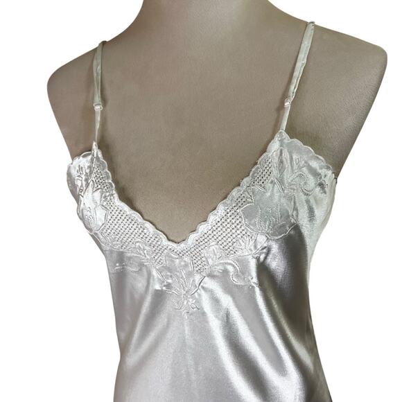 Vintage 90s Satin Bridal Slip Dress – Hand Embroidered, French Seams, Size L - Picture 2 of 11